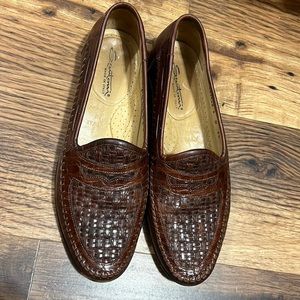Santoni low top leather mesh loafers sz 8.5D